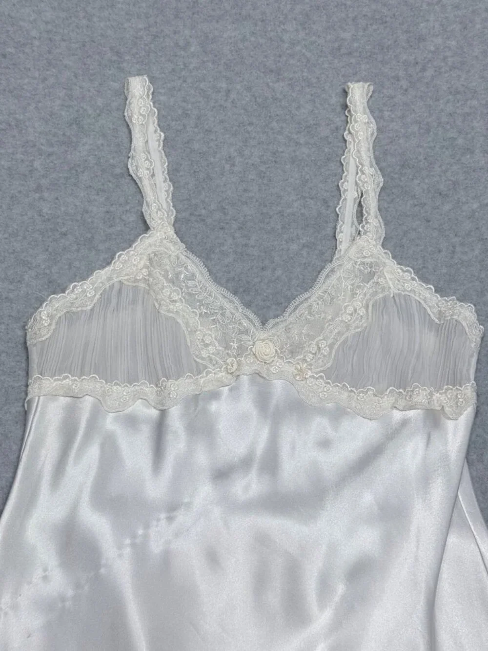 Vertifineux women’s White Satin Nightgown Slip Dress Vintage Romantic Lingerie S